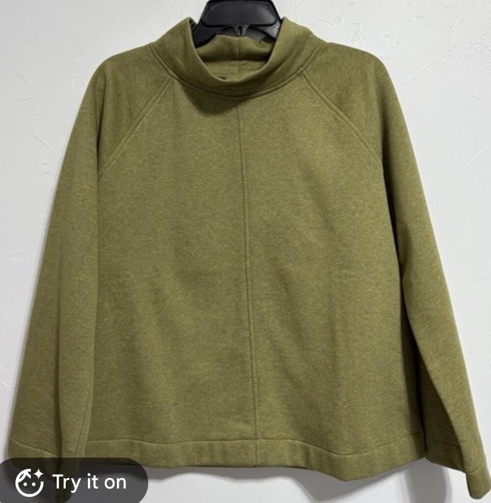 J.Jill Seamed Fleece Mock Neck Top Sweater Pull On Women's XL P Organic Cotton